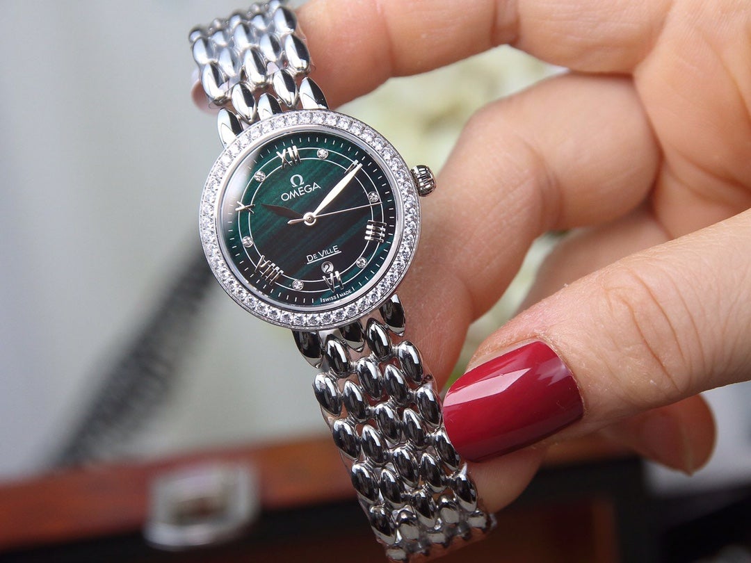 DEVILLE LADYMATIC 29MM STEEL BLUE DIAL DIAMOND BEZEL